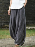 GETADME 2026 Cotton Linen Bloomers Wide Leg Pants Women Vintage Full Length Fashion Elegent Pants Solid Elasitic Waist Spring Autumn 5XL