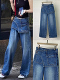 GETADME plus Size American Style Women's Jeans Vintage Washed High Waist Irregular Loose Wide Leg Trousers All-match Ladies Denim Pants