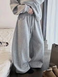 GETADME HOUZHOU Y2K 빈티지 헐렁한 회색 스웨트 팬츠 여성 따뜻한 한국 패션 조깅 바지 두꺼운 하라주쿠 캐주얼 바지 가을 겨울