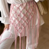 GETADME Netted Fringe Waistband Handwoven Bikini Cover Up Skirt Festival Street Sle Me Top Soulful Accessory For Suits Jeans Waistline