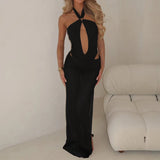 GETADME 패션 레이디 솔리드 2피스 세트 여성 홀터넥 바디수트 &amp; 메시 롱 스커트 트렌드 비치 스타일 여름 의상