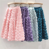 GETADME 2025 New Three-dimensional Flower Skirt Women's High Waist Long Tutu Skirt Fairy Big Swing A-shaped Jupe Femme Bohemian
