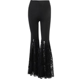 GETADME Women's Vintage Gothic Aesthetic Black Stretch Lace Hollow Out Flares Pants Punk Bell Bottom Girl Pants