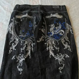 Getadme 2025 American Retro Jeans Y2K Big Pattern Trousers Loose Jeans Gothic High Waist Wide Pants Street Wear Trousers
