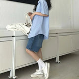 Vintage Y2k Baggy Jorts Women Summer High Waist Korean Streetwear Wide Leg Jeans Harajuku Casual Denim Five Points Trouser