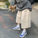GETADME  Oversized Loose Streetwear Women Cropped Pants Japanese Hip Hop Pockets Cargo Wide Leg Trousers Retro Casual Straight Pants