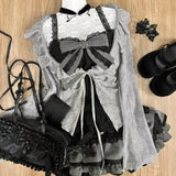 GETADME Sweet Lolita Early Autumn Three Piece Set Lace up Ruffles Cardigan Sexy Slim Fit Strapless Vest Tops High Waist Ruched Skirts