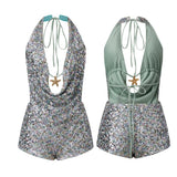 GETADME Women 2 Piece Sequin Short Outfits Sleeveless Halter Open Back Tie Tops Mini Shorts Sets Summer Sexy Club Streetwear New