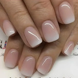GETADME 24Pcs Short Square Coffin False Nails Square Fake Nails with Glue French Glitter Wearable Acrylic Nails Set Press on Nail Tips