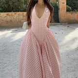 GETADME European and American Women's Clothing 2025 Autumn Temperament Elegant Ins Style Neck V Neck Pleated Waist French Dress