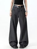 GETADME 2025 Japanese Y2K Style Dark Grey Striped Baggy Women's Jeans Pants For Woman Clothing Straight Casual Long Trousers Ropa Mujer