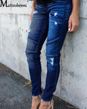 GETADME Fashion Mid Waist Skinny Jeans Women Vintage Distressed Denim Pants Autumn Crimped Destroyed Pencil  Casual Ripped