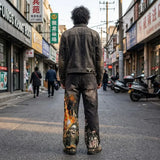 GETADME Y2K Vintage Skull Flame Graphic embroidery Baggy Jeans Men Harajuku Goth Streetwear Washed Denim Pants Grunge Wide Leg Trousers