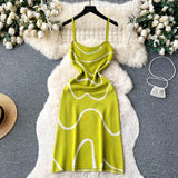 GETADME 2025 Ladies Knitted Sheath Sundress Sleeveless Hotsweet Print Backless Slim Dress Fashion Elastic Beach Long Dress