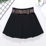 GETADME Brown Belted Mini Skirt Low Waisted Pleated Skirt with Belt Women Academia Aesthetic Vintage Outfit