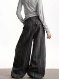 GETADME 2025 Trend Y2K Style Baggy Striped Pleated Women's Casual Jeans Pants For Woman Clothing Wide Leg Harajuku Cotton Long Trousers
