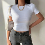 GETADME Short Sleeve T-Shirt Women Solid Simple Casual Soft All-Match Basic Crop Tops Tees Summer Fashion Skinny Tops Black White