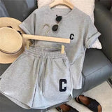 GETADME ﻿ 2 Piece Set Women Summer Loose Short Sleeve T-Shirt Casual Shorts Sports Print Letter Casual Suit Large Size Short Pajamas