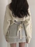 Japanese Sweet Lace Up Knit Sweater Women Cute Sexy Back Irregular V-neck Loose Long Sleeve Cropped Sweater Pullover