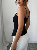 GETADME Women's Casual Tank Top Spring Summer Black Top Spaghetti Strap Sweetheart Neck Button Slim Fit Valentine's Day Elegant Sexy Top