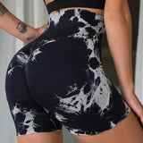 GETADME Summer Women High Waist Butt Lift Shorts Legging Seamless Leggings Fashion Tie Dye Shorts Gym Workout Running Pants
