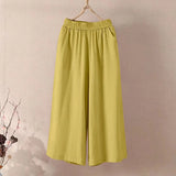 GETADME Feamle Casual and Versatile Lazy Style Wide Leg Pants With Pockets Lightweight High Waisted Loose Cropped Capris