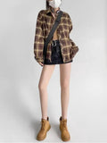Getadme Tawaaiw American Retro Loose Plaid Shirt Women Clothes Long Sleeve Korean Fashion Spring Casual Shirts Streetwear Tops Blouse