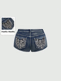 GETADME Low Rise Distressed Denim Shorts Female Jeans Womens Jeans Shorts Vintage Y2K Punk Style Embroidered Hot Pants