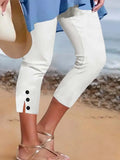 GETADME 2025 Cross border Summer Mid waist Elastic Solid Color Seven point Pants Tight Fashion Sexy Button up Casual Pants for Women