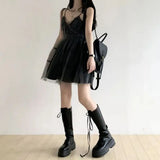 GETADME  Summer Y2k Black Mesh Women's Ball Gown Dresses 2025 New Sleeveless Strapless V-neck Party Sexy Mini Dress for Womens