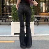 GETADME 2000s Clothes Y2k Low Rise Boot Cut Jeans Woman Casual Black Striped Denim Trousers Streetwear Flare Pants P77-DD25