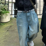 GETADME Y2k Men Retro Harajuku Clothing 2026 New Baggy Casual Wide Leg Jeans Hip Hop Print Jeans Trend Fashion Black High waist Jean