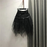 GETADME Women's Denim Gauze Patchwork Mini Skirt 2025