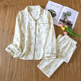 GETADME 2026 Spring and Autumn Women's Pajama Set 100% Cotton Crepe Long sleeved Pants Two piece Cute and Sweet Home Fury Set Ladies