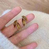GETADME Maillard Brown Color Leaf Geometry Stud Earrings for Women Korean Simple Texture Fashion Cute Girl Jewelry Accessories