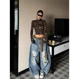 GETADME ZHIZOU Women Blue Baggy Y2k Ripped Jeans Hip Hop Grunge Wide Jean Pants Vintage 2000s Harajuku Denim Trousers Clothes Summer