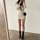 GETADME 패션 스몰 프래그런스 봄옷 여성 싱글 브레스티드 O넥 재킷+하이웨이스트 슬림 미니 A라인 스커트 여성 투피스 세트