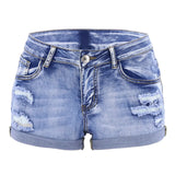 GETADME Women's Split Denim Shorts Summer Beach Wild Fashion Sexy Mid Waist Curled Cuff Perforated Elastic Slim Fit Casual Shorts