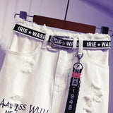 GETADME 2025 New Women Skirt White Denim Long Skirts Letter Print Korean Style Fashion Hole Oversize Plus Size Female Skirts