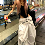 GETADME MEXZT Y2K 화이트 카고 팬츠 여성 스트리트웨어 자수 배기 스웨트 팬츠 하라주쿠 와이드 레그 조거 팬츠 여름 오버사이즈 팬츠 신상품 