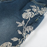 GETADME Retro Y2k Jeans Baggy Floral Embroidery Jeans Women Vintage 2000s Low Rise Flared Denim Pants High Street Basic Trousers