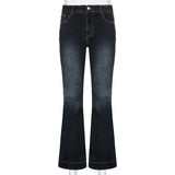 GETADME Rockmore Vintage Flare Jeans Women Low Rise Fashion Washed Jean Pants Y2K Aesthetic High Street Denim Trousers Korean Casual New