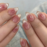 GETADME 24Pcs Short Oval Head Blush Pink Press on Nails with Simple Designs Almond Nails Wearable Acrylic Full Cover Nail Tips with Glue