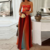 GETADME 레이디 캐주얼 스트랩리스 플리츠 드레스 여름 오프숄더 홀로우 홀리데이 롱 드레스 패션 슬리브리스 쉬폰 프린트 비치 드레스