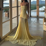 GETADME 2025 Summer Floor-length Mesh Hem Strapless Silm High Waist Fashion Slash Neck Ladies Maxi Dress Lady Party Holiday Party Gowns