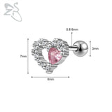 GETADME ZS 1 Piece 20G Cute Heart Stud Earring For Children Women Pink CZ Crystal Earrings Ear Cartilage Helix Conch Piercing Jewelry
