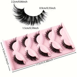 GETADME 5 Pairs Cat Eye False Eyelashes - Hypoallergenic, Natural Long Manga Lashes With Winged Ends For Extended Eye Look