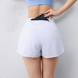 GETADME 속건성 여성용 러닝 반바지 스포츠 레이어 탄력 허리 포켓이 있는 액티브 스포츠 반바지 요가 반바지