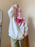 GETADME New Spider Web Red Hoodie Women Sweatshirt Zipper Warm Harajuku Punk Grunge Y2k Clothing Hip Hop Sweatshirt Hoodie Autumn Winter