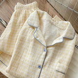 GETADME Casual Autumn New Simple Soft Women's Long Sleeve Pajamas Set Plaid Korean Style Solid 2 Suit Set Sleepwear Fashion Loungewear